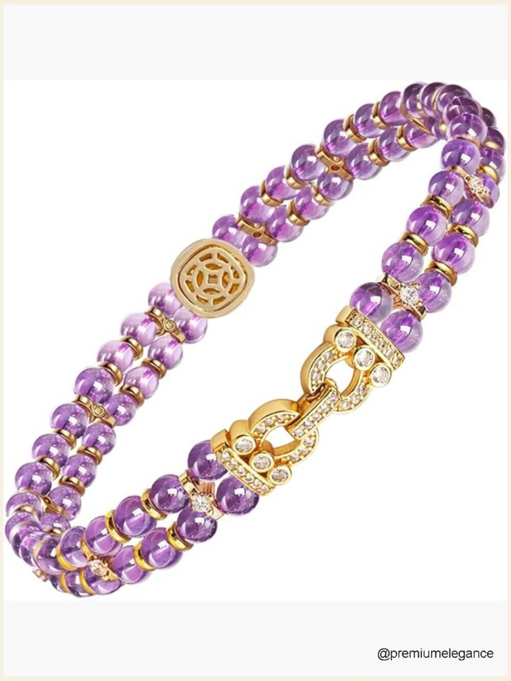 5A Natural Amethyst Tennis Bracelet Double Row Cubic Zirconia 18K Gold Plated